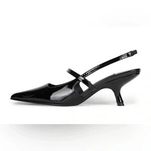 Jeffrey Campbell Tanya black patent leather kitten heel shoes sz 7.5 nwob